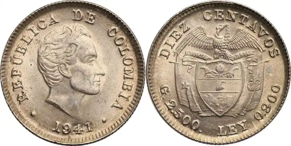 Bewährte Qualität - Colombia 10 Centavos 1941 Simon Bolivar St